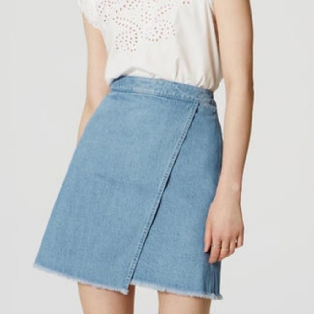 Ann Taylor  Made And Loved LOFT Denim Frayed Wrap Mini Skirt